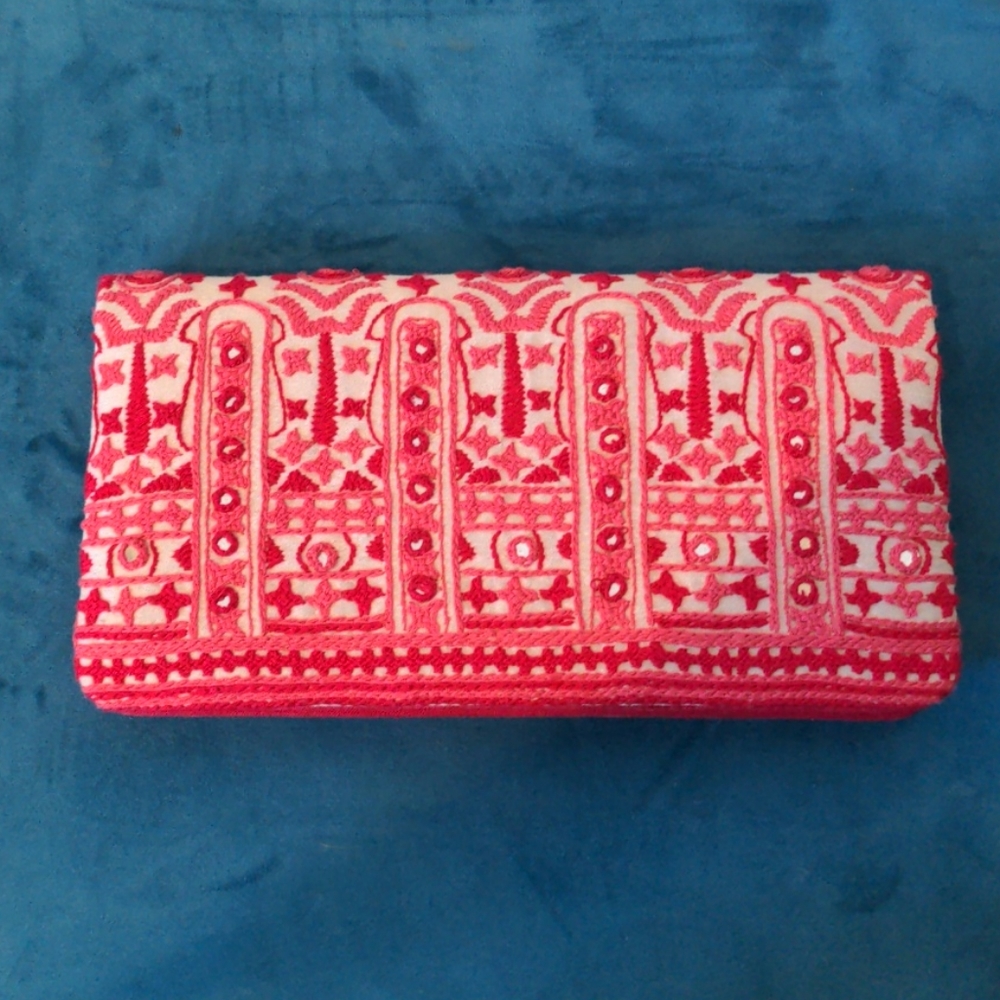 Pink Embroidered Clutch